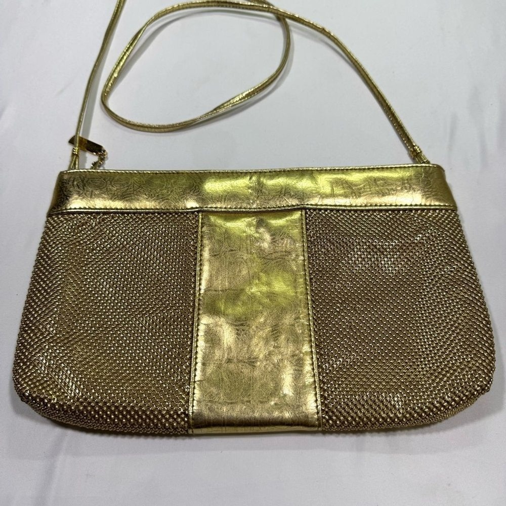 Whiting and Davis Crossbody Gold Metal Mesh Evening Bag - Picture 2 of 15